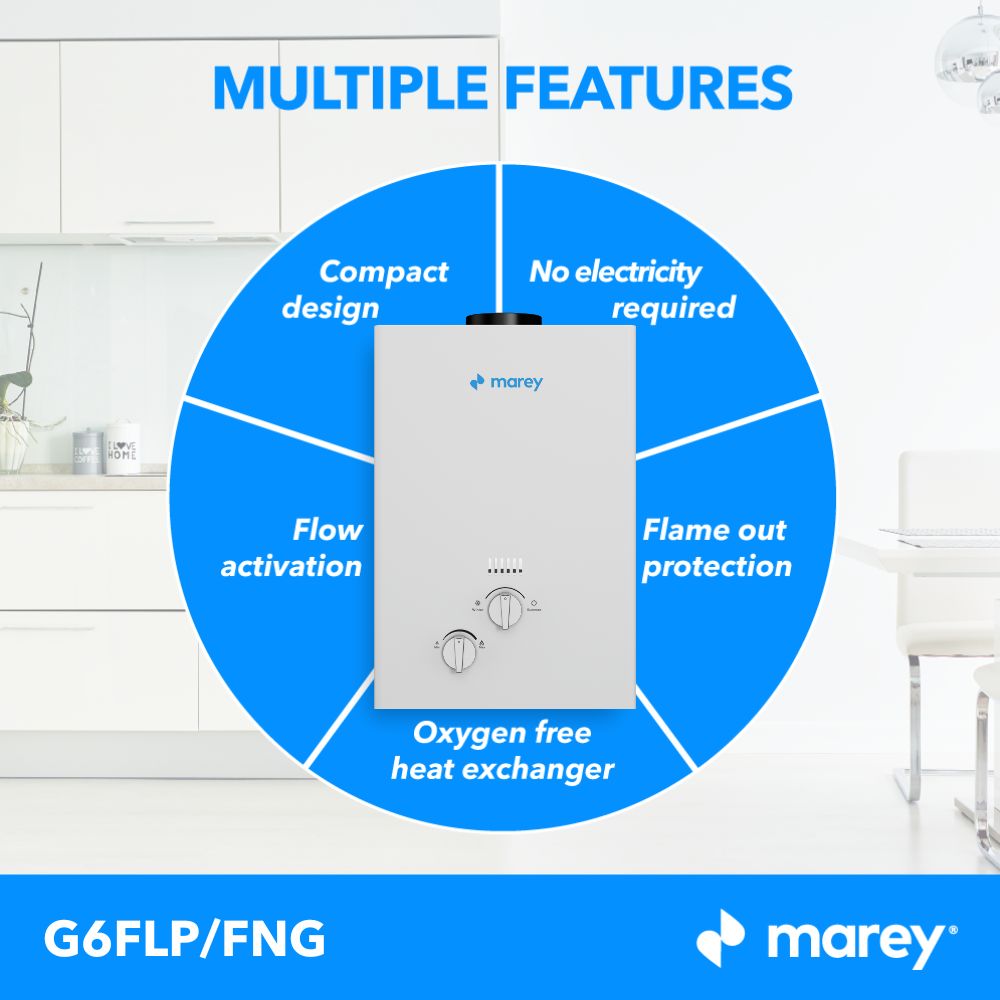 Marey G6FLP – 1.58GPM Liquid Propane Tankless Water Heater