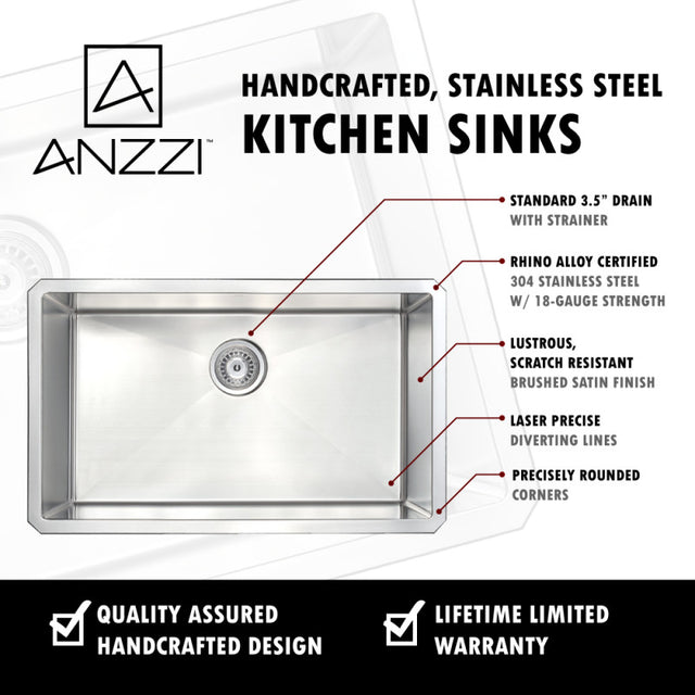 Anzzi KAZ3219-037  VANGUARD Undermount 32 in. Single Bowl Kitchen Sink with Locke Faucet