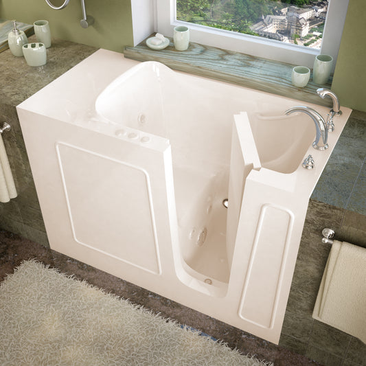 MediTub 2653RBH  Walk-In 26 x 53 Right Drain Biscuit Whirlpool Jetted Walk-In Bathtub