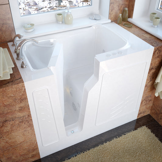 MediTub 2646LWH  Walk-In 26 x 46 Left Drain White Whirlpool Jetted Walk-In Bathtub