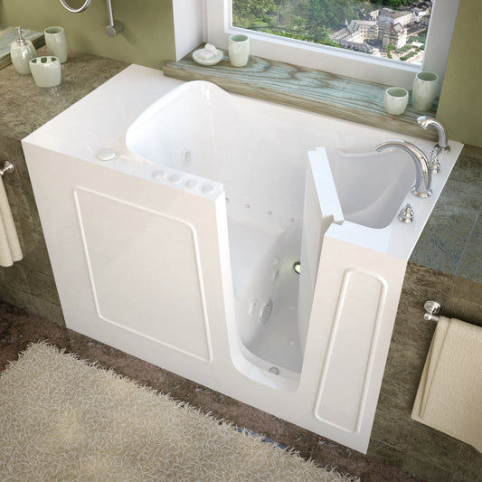 MediTub 2653RWD  Walk-In 26 x 53 Right Drain White Whirlpool & Air Jetted Walk-In Bathtub