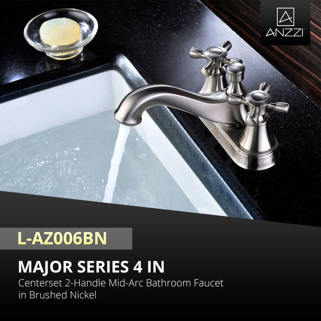 Anzzi L-AZ006PC  Major Series 4 in. Centerset 2-Handle Mid-Arc Bathroom Faucet