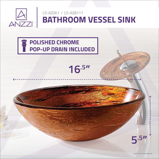 Anzzi LS-AZ8111  ANZZI Komaru Series Vessel Sink in Brown with Pop-Up Drain and Matching Faucet in Lustrous Brown