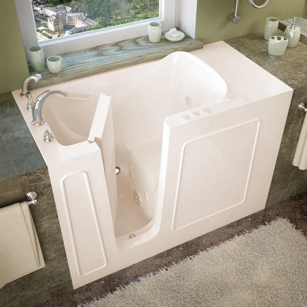 MediTub 2653LBH  Walk-In 26 x 53 Left Drain Biscuit Whirlpool Jetted Walk-In Bathtub