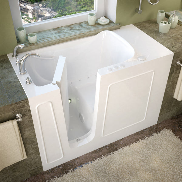 MediTub 2653LWD  Walk-In 26 x 53 Left Drain White Whirlpool & Air Jetted Walk-In Bathtub