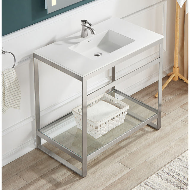 Anzzi CS-FGC005-BN  Orchard 36 in. Console Sink with Glossy White Counter Top