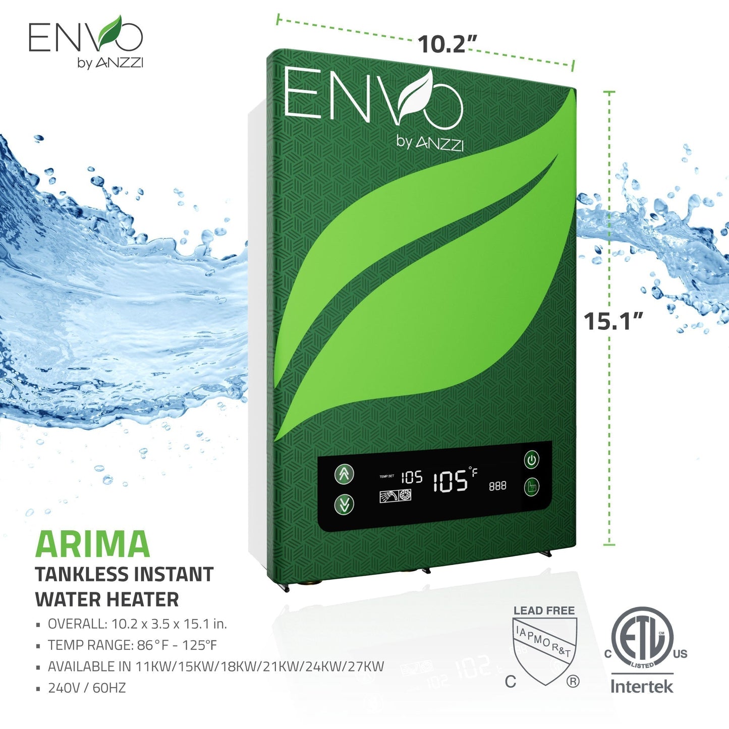 Anzzi Envo WH-AZ024-M3 Atami Electric Tankless Water Heater - ETL Certified & Listed – 24KW / 240V / 60Hz